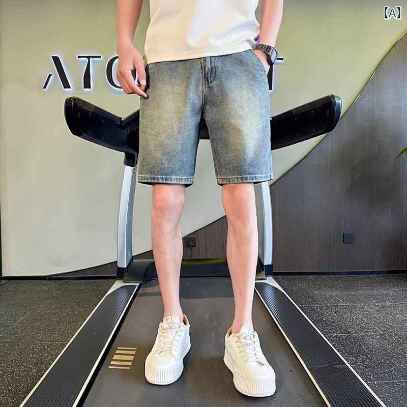 メンズ デニム ショートパンツ 夏 薄手 洗い加工 ミッドライズ カジュアル 2025年 新作 ワークウェア レトロ 5分丈 ポリエステル 混紡 ワイド 微弾性 ブルー 軽量 通気性 普段使い アウトドア