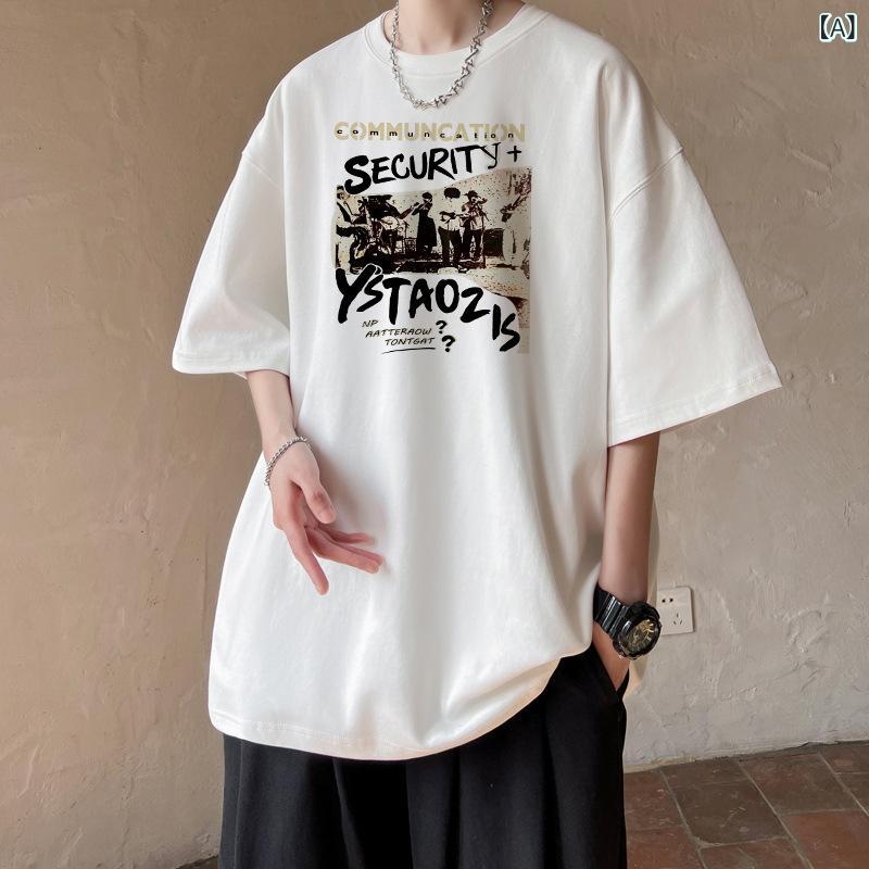 メンズ Tシャツ 短袖 夏用 オリジナル プリント シルク混 吸湿速乾 ゆったり 丸首 薄手 日常 カジュアル 緑 ピンク 黒 ユニセックス ティーンエイジャー スタイル トップス 半袖 シャツ ポロ ユニクロ風 ストリート ファッション グラフィック