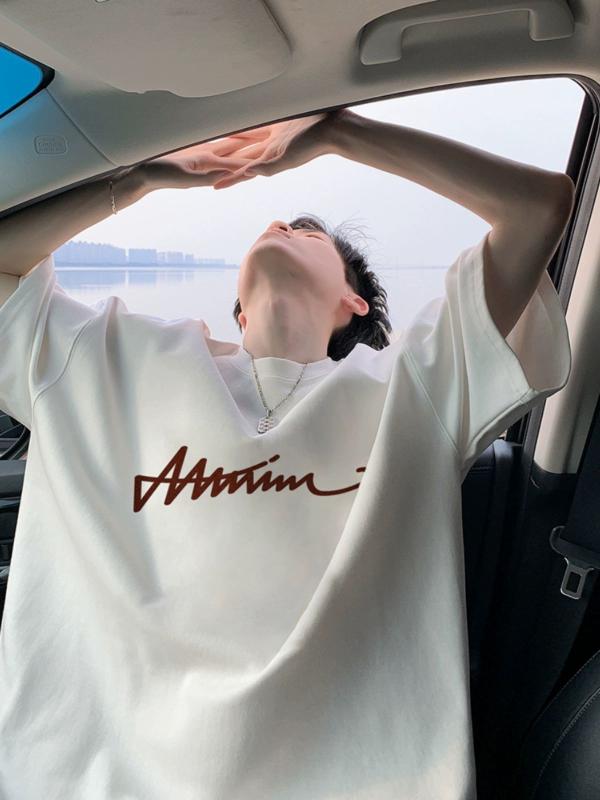 乐天商城 - メンズ Tシャツ 短袖 半袖 トップス 純棉 綿 100% 透気 夏 夏季 春夏 ゆったり ワイド ルーズ フィット シンプル プレーン 日常 普段使い 青少年 18-24歳 丸首 クルーネック 無地 文字 プリント 印花 セットアップ 白色 黒 酒赤