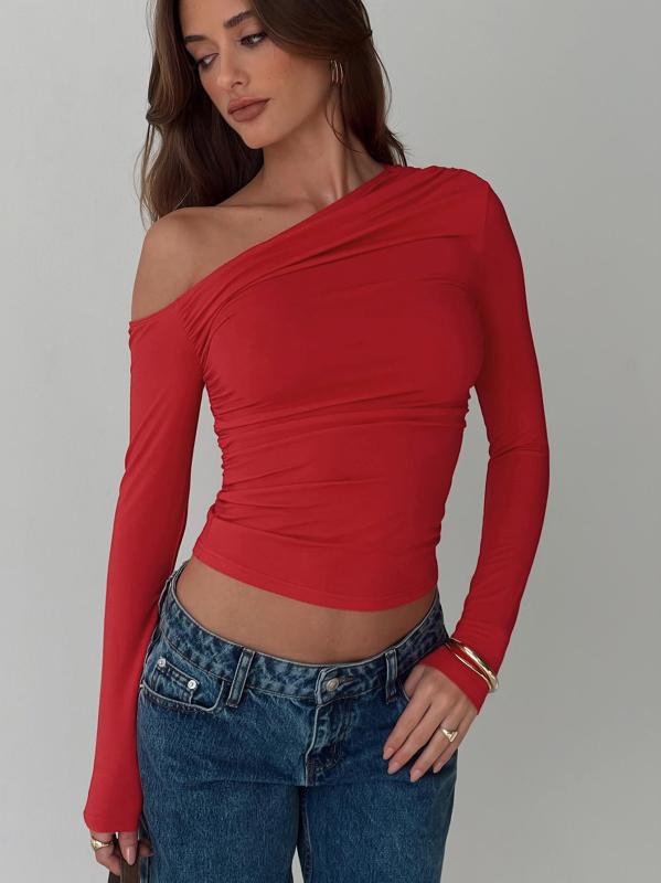 トップス レディース ワンショルダー アシンメトリー 無地 ヘソ出し ショート丈 夏服 カジュアル おしゃれ クロップド丈 スタイルアップ ノースリーブ