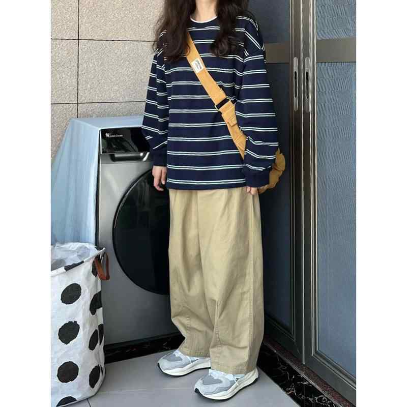 レディース スウェット トップス 条紋柄 薄手 ゆったり 長袖 丸首 ...(4.0)