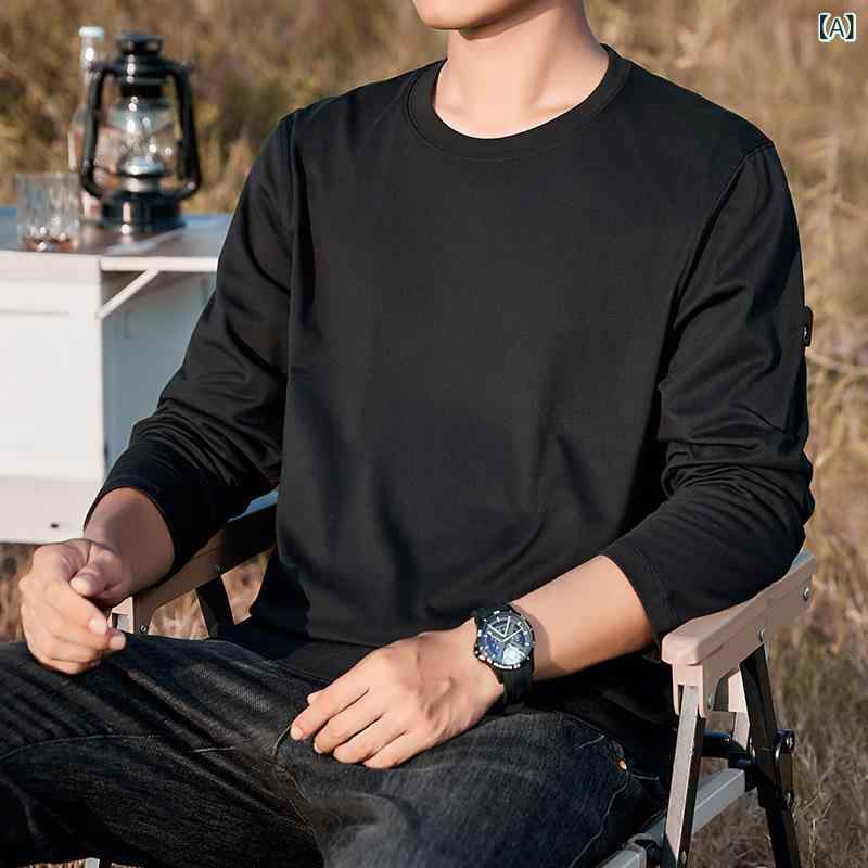 長袖Tシャツ メンズ 綿100% 厚手 透気性 吸湿排汗 ゆったりシルエット 丸首 セットインスリーブ 黒 白 モカ ネイビー ライトグレー アーミーグリーン グレー アイボリー 春秋 日常 カジュアル インナー ベースレイヤー トップス