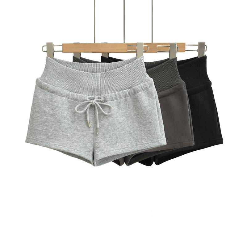 Cropped Pants - レディース ショートパンツ 夏 低腰 ドローストリング 運動 ワイド ルーズ コットン コーマ綿 空気感 軽量 高弾性 直筒 切り替え 皮革風 ブラック グレー セクシー 私服 通勤 普段使い デイリー ハイウエスト