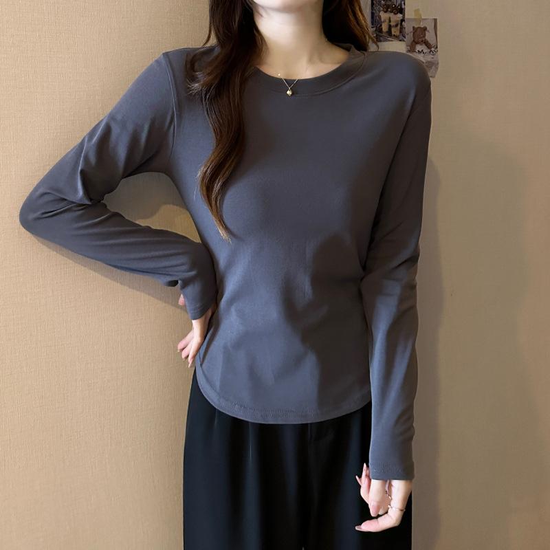 Tシャツ レディース 長袖 短袖 コットン 綿 スパンデックス 切り替え セットアップ トップス インナー 薄手 スリム フィット 黒 白 ピンク グレー ベージュ 春夏 秋 シンプル 無地 丸首 プルオーバー 日常使い カジュアル 韓国風