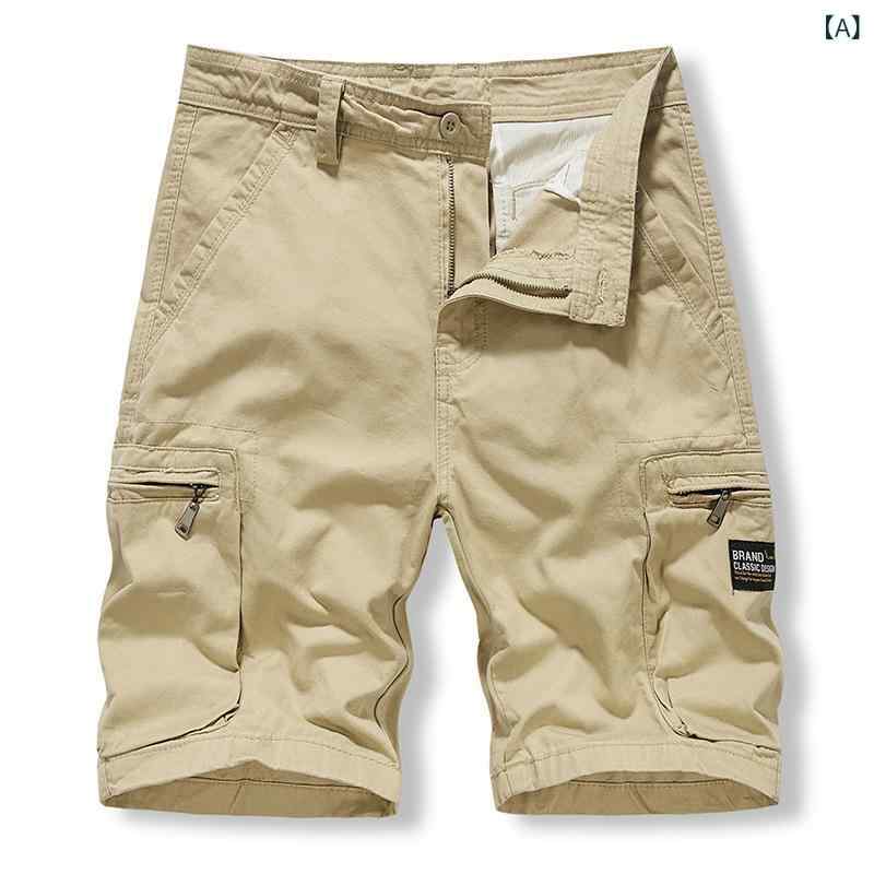 乐天商城 - メンズ ショートパンツ 工装 直筒 5分丈 中腰 腰紐 薄手 綿100 無弾性 純色 口袋 免烫 直筒裾 夏 休闲 青少年 成人 カーキ グレー ブラック
