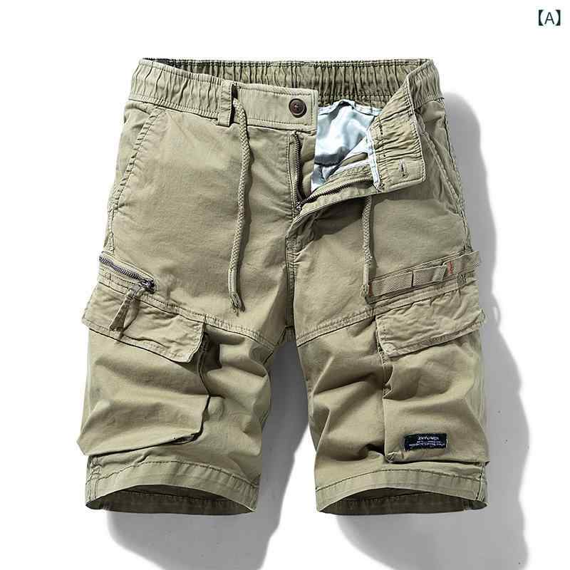 メンズ ショートパンツ 工装 5分丈 直筒 ミリタリー カーキ グレー ブラック 軍緑 綿100 夏 休闲 ファッション トレンド ワイド フィット