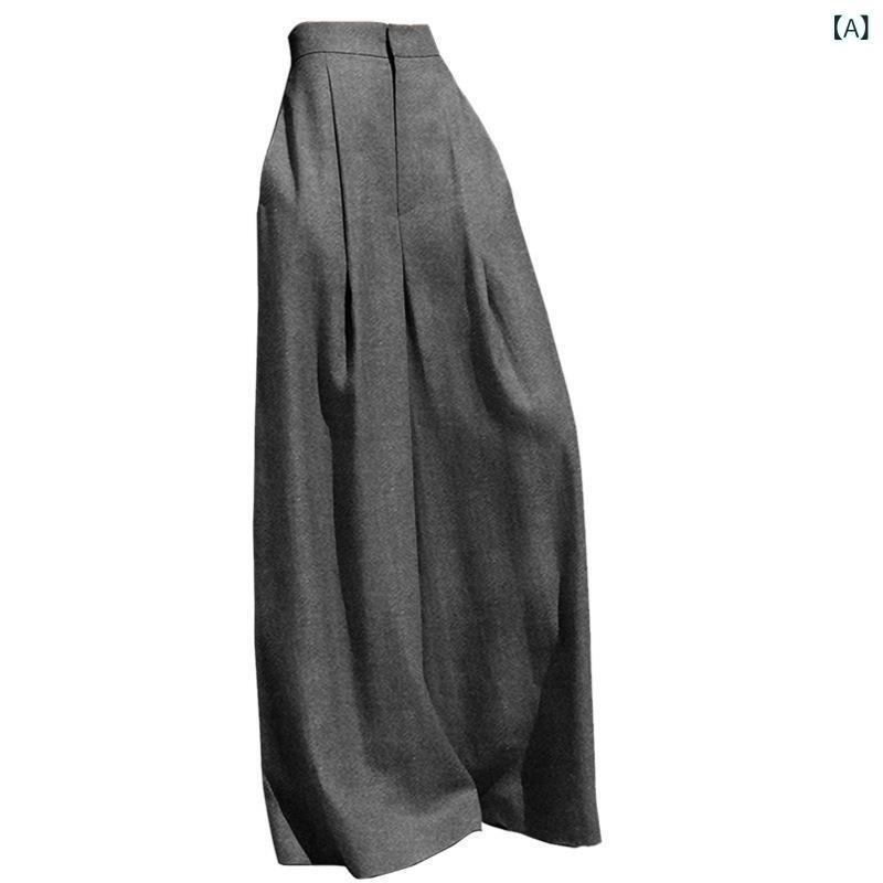 乐天商城 - レディース ワイドパンツ 秋冬 高腰 デザイン 垂れ感 スラリ足長 ポケット ポケット付き 灰 黒 通勤風 気質 快適 休闲 ポリエステル 中厚手 長丈 スタイル 日常使い