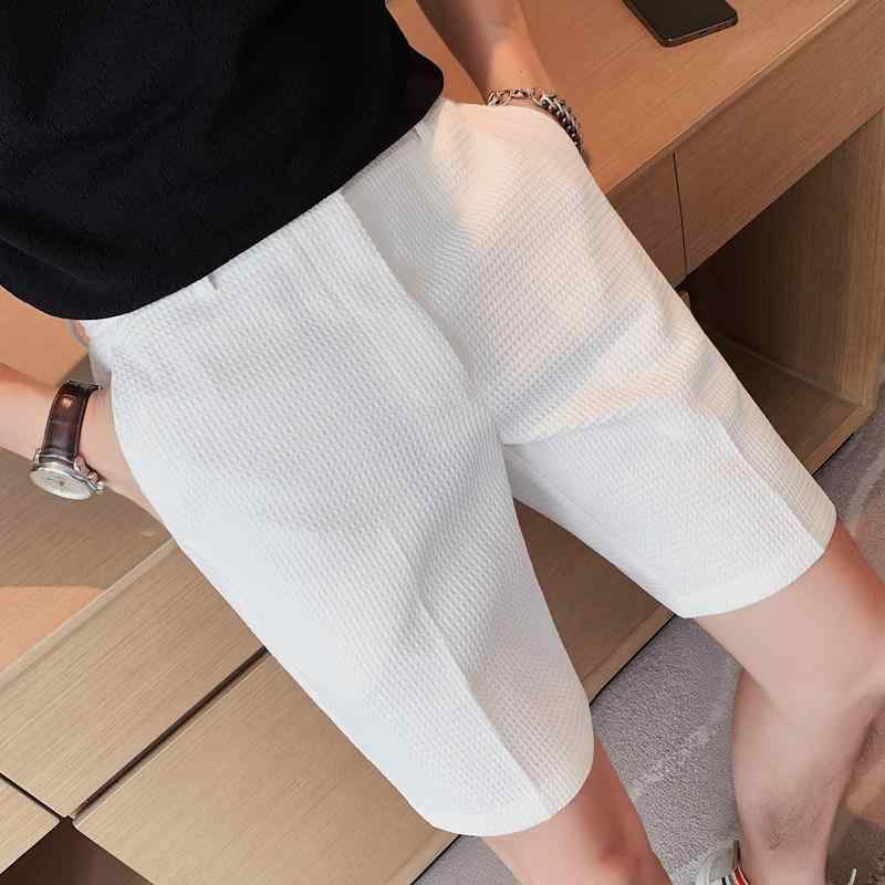 メンズ ショートパンツ ハニカム 5分丈 ポリエステル 95.5% 微弾性 薄手 直筒 韓国風 英倫風 夏 純色 白色 黒 ブラウン ライトグリーン 軽量 涼感 日常使い 通勤 休日 カジュアル ウエストゴム ポケット付き シンプル 快適 涼しい フィッ