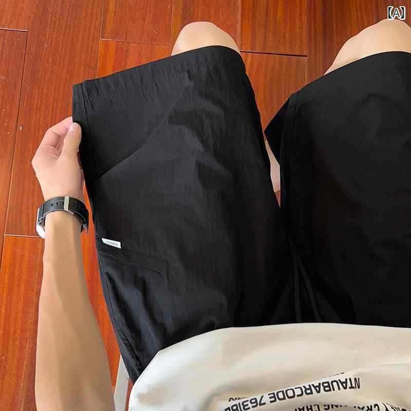 メンズ ショーツ 工装風 夏用 薄手 速乾 5分丈 ワイド ミックス素材 ポリエステル 混紡 微弾力 黒 杏色 港風 カジュアル ストリート 普段使い アウトドア 軽量 通気性 涼しい ミリタリー スタイル ティーン 男性用 青少年 トレンド ファッショ