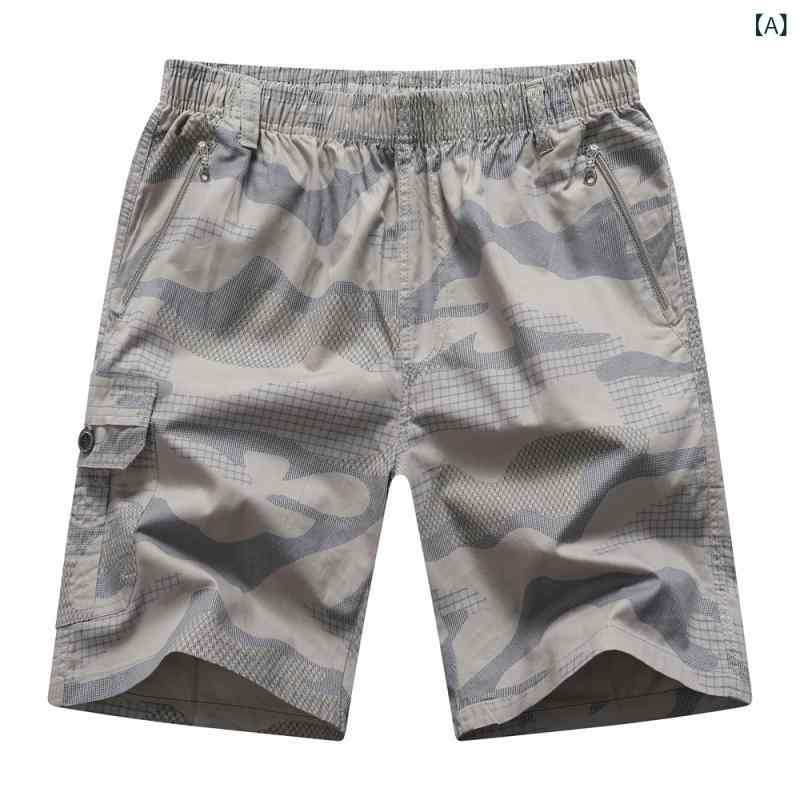メンズ 夏用 ショートパンツ 綿素材 直筒型 無弾性 迷彩柄 多ポケット 工装風 ファ...