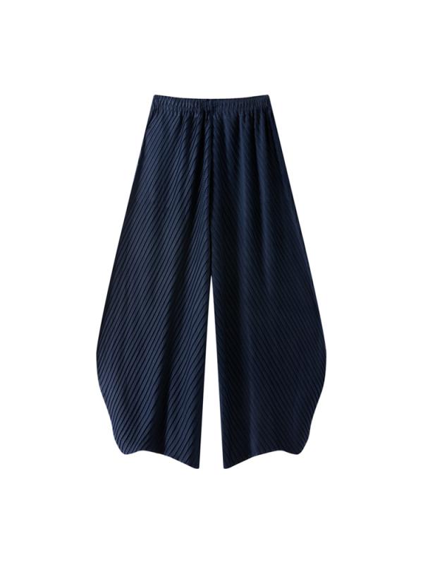 Cropped Pants - レディース ワイドパンツ 高腰 直筒 九分丈 クロップド 褶皱 垂感 涤纶 ポリエステル 95% 高弾性 厚手 夏 ブラック ミント ローズ グレー グリーン 通勤 気質 優雅 ゆったり シルエット 細見え コスパ 軽量 ストレッチ コットンライク ビッ