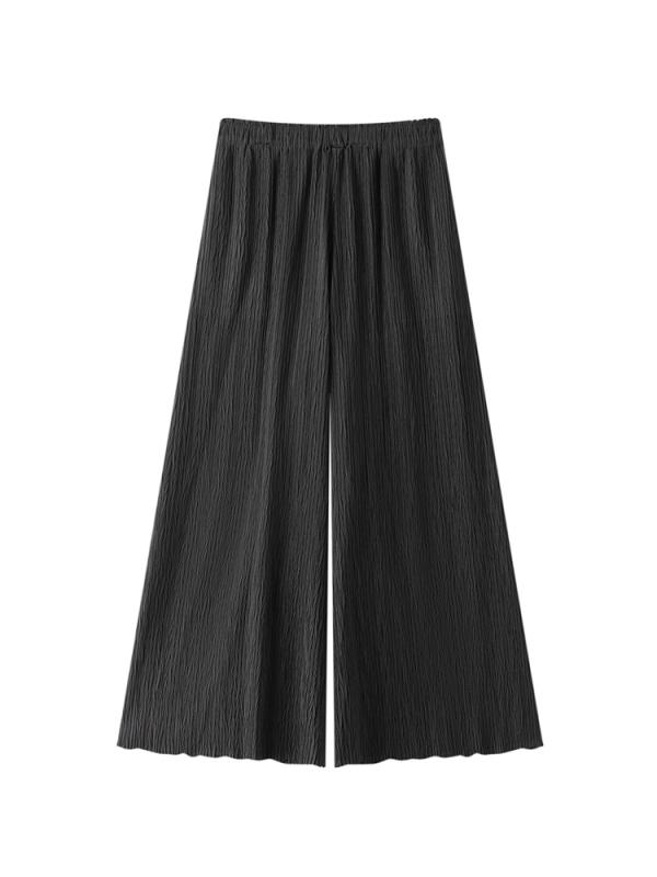 レディース ワイドパンツ ストレート クロップド 中腰 高弾力 ポリエステル 95% 秋 グレー 黒 緑 通勤 気質 優雅 垂感 褶皱 顯瘦 百搭 長ズボン スタイル 日常 軽量 伸縮 シルエット 機能 素材 形状