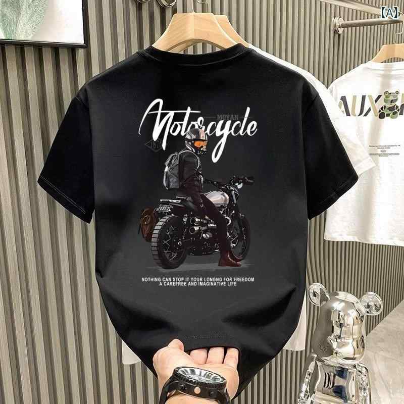 乐天商城 - Tシャツ メンズ 短袖 夏 丸首 コットン 透気 ゆったり フィット トップス ルーズ プリント 黒 白 190g 230g 重め グラム 紳士服 痩せ型 シャツ 休闲服 都市スタイル 青少年 20代 30代 40代 カジュアル 日常使い コットン100