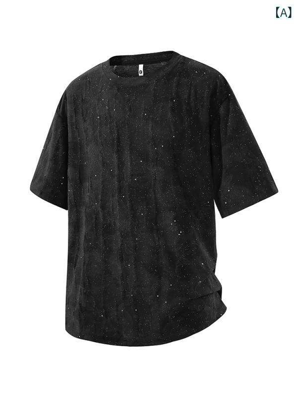 Rakuten - Tシャツ メンズ 短袖 夏用 ゆったり 薄手 ポリエステル 花柄 破れ デザイン 透気性 吸湿速乾 防シワ 黒 灰 淡緑 ストリート ファッション ティーン ユース ルーズフィット ラウンドネック ヘムレス カジュアル 日常使い