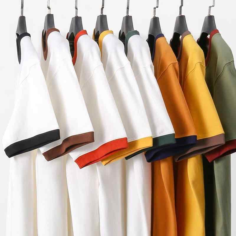 乐天商城 - メンズ Tシャツ 短袖 丸首 コットン100% 直筒 切り替え 厚手 透気性 色落ち防止 グリーン 栗色 ゴールド ブラウン ホワイト ブラック 夏 レディース メンズ ユース カジュアル ファッション トップス 青年 日常 シンプル ソリッド セットア