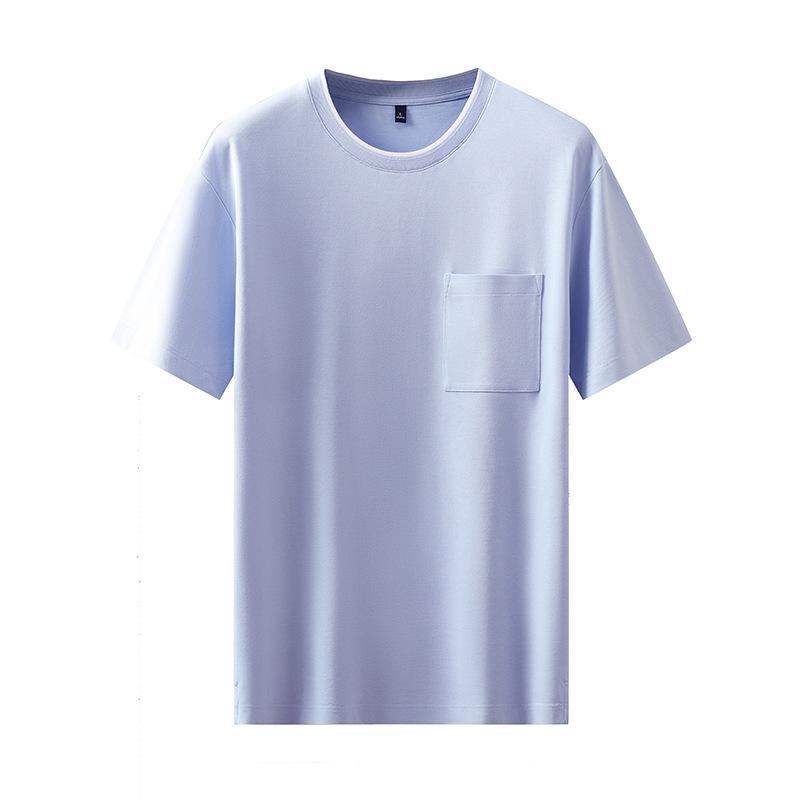 メンズ Tシャツ 短袖 丸首 修身 薄手 接触冷感 ポケット 切り替え 綿混紡 白 豆緑 子夜藍 軽量 夏 ファッション トップス 男性用 純色 軽熟 休闲 青年向け 都市スタイル セットアップなし