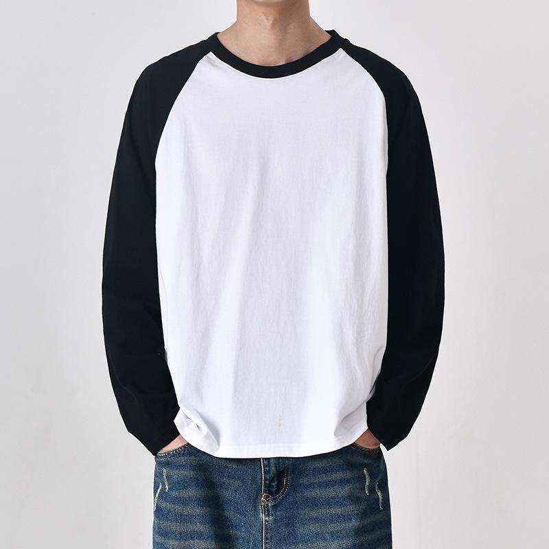 Rakuten - 長袖Tシャツ メンズ 純棉 挿肩袖 ピッチ ヒップホップ 切り替え 打底 トップス 黒 白 グレー ベージュ 緑 ミックスカラー ゆったりシルエット 日常着 運動 ストリートファッション 色牢度高 免烫加工 オールシーズン 成人 青少年 18-24歳