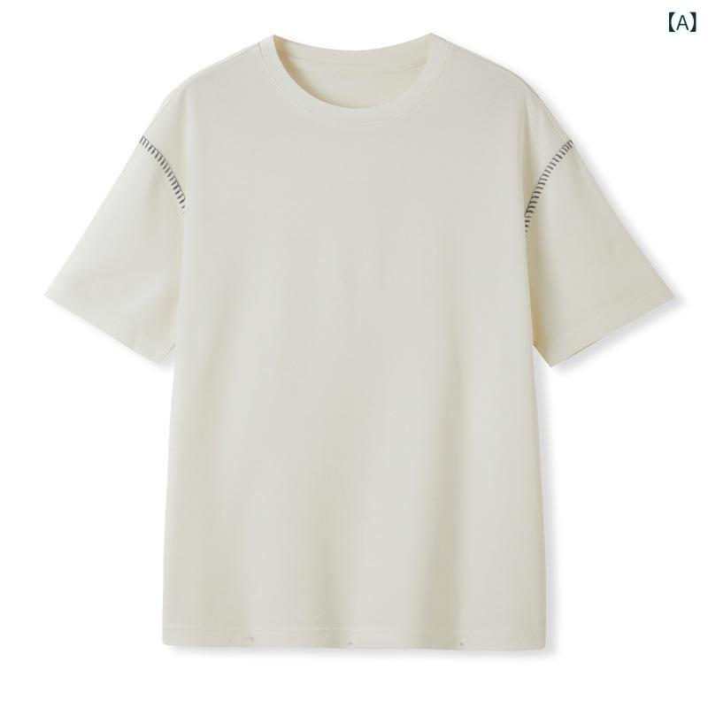 乐天商城 - メンズ Tシャツ 短袖 ラッセル混紡 接触冷感 吸湿速乾 切り替え デザイン 丸首 ゆったり シルエット 日常 使い 通勤 普段使い カジュアル スタイル 白色 黒 緑 色牢度 高 化繊 混紡 素材 軽量 快適 トップス 針織 シャツ 夏 向け ユニセッ