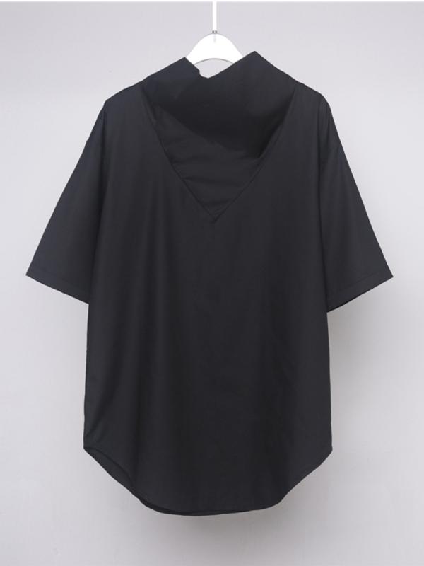 Tシャツ メンズ 立領 短袖 ゆったり トップス 綿混紡 無地 黒 白 夏 春季 日常 青年 セットアップなし 免烫処理 普通厚 180-250g オリジナルデザイン