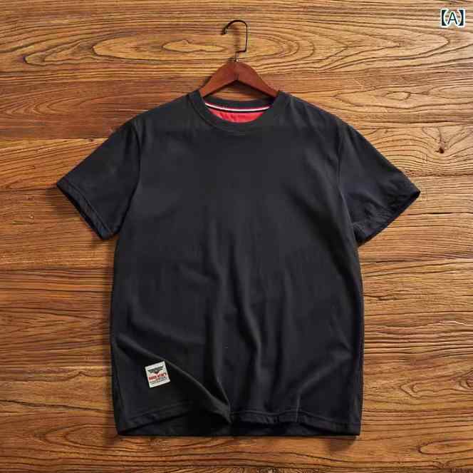 メンズ Tシャツ 短袖 丸首 純棉 吸汗速乾 透気性 洗濯加工 磨毛 基礎デザイン 合体版型 日常 ユース 夏季 宝藍 薯紅 灰緑