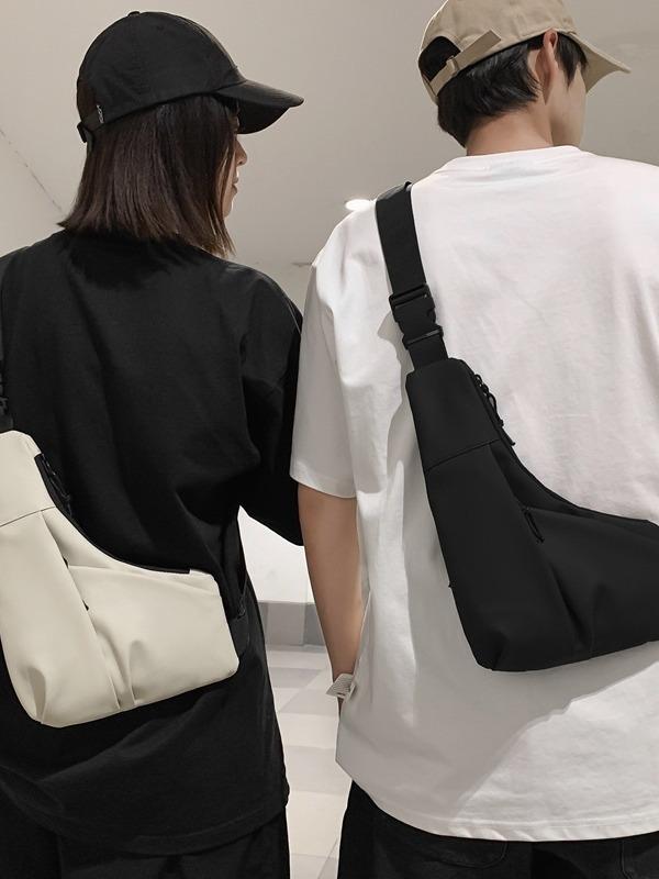 Rakuten - メンズ バックパック ユニセックス 挎包 機械車 風 ヒップホップ スタイル 日常 携帯 電話 斜め掛け 帆布 素材 純色 黒 白 透気 抗菌 通勤 普段使い 街頭 潮流 8インチ 対応 オールシーズン 軽量 耐久 シンプル デザイン