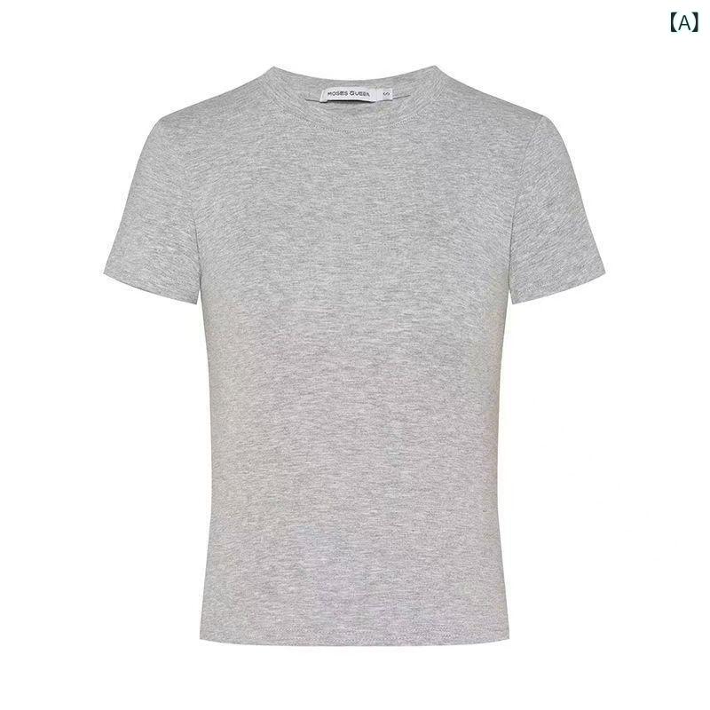 Other - Tシャツ レディース 修身 短袖 トップス 春夏 韓国風 赤 黒 白 灰 ピンク ミントグリーン インナー 打底 普通丈 丸首 セットインスリーブ 純色 ポリエステル 再生繊維 スパンデックス 伸縮性 磨毛加工 快適 日常使い フィットシルエット 軽量