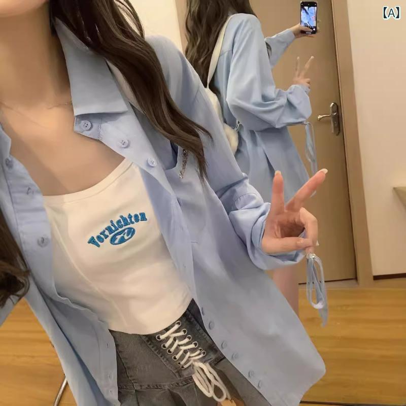 レディース シャツ トップス 長袖 ポロカラ ボタン デザイン バインダー デザイン ゆったり シルエット 綿ポリエステル 混紡 布地 デジタル プリント 加工 春季 シーズン フレッシュ スイート スタイル 爽やか 甘め コーデ 普段使い デイリー ウ