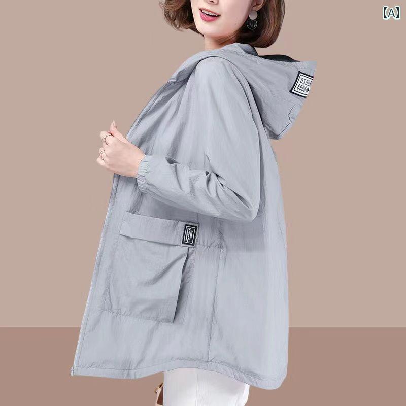 Rakuten - レディース 防晒服 中長丈 長袖 薄手 ニット ジャージ ジャケット ニロン 素材 通勤 スタイル 気質 デザイン 純色 グレー 緑 ブルー 赤 ピンク 紫 白 UPF30+ 紫外線 防止 春夏 シーズン ゆったり シルエット 大きいサイズ 対応