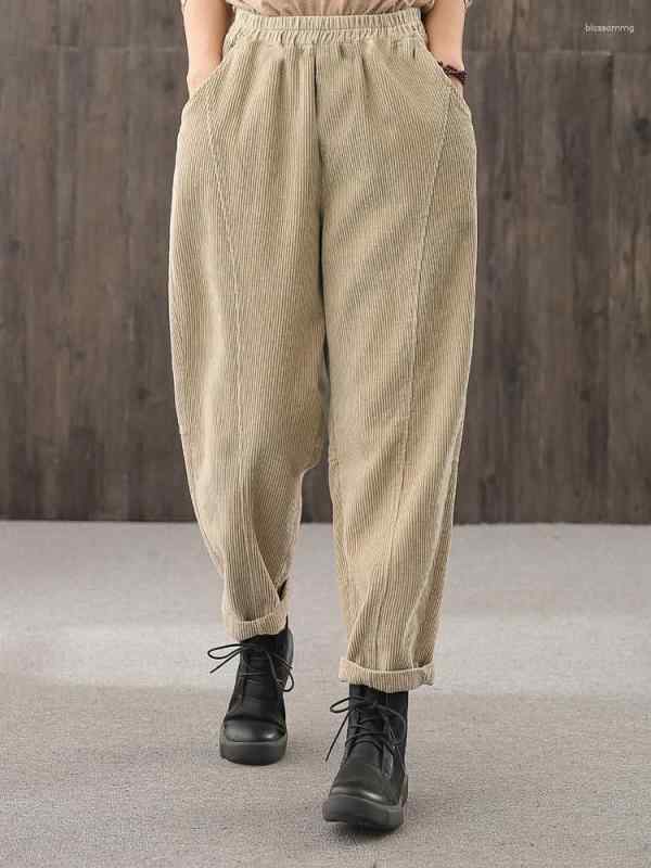 Rakuten - レディース ハーレムパンツ 秋冬 高腰 コットン調 ポリエステル ワイドレッグ ゆったり スリム効果 ポケット 切り替え 薄手 長丈 深咖 米杏 黒 日韓スタイル 快適 日常使い カジュアル デイリー ラフ