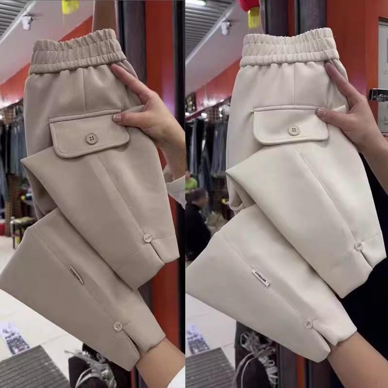 Rakuten - レディース ハーレムパンツ 女性用 秋冬 九分丈 ワイドレッグ 高腰 スリム ゆったり ストレッチ 軽量 コットン風 ポリエステル混 微弾力 気質 えれがんと ブラック 卡其 杏 カラバリ 私服 普段使い 秋冬ファッション ストレッチパンツ ゆったりパン
