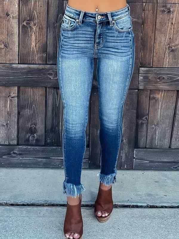 レディース 牛仔パンツ ハイウエスト ペンシルパンツ フレアパンツ 切り替え タッセル ストレッチ 綿混 ポリエステル混 中厚 修身 スリム ロング丈 デニム 洗い加工 ブルー 街頭 セクシー 春季 コーンシェイプ タイト ファッション 普段使い コーデ