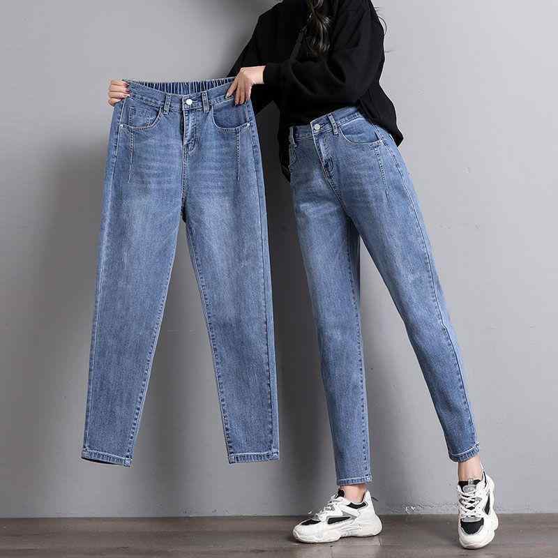 レディース 牛仔パンツ ハーレム 秋冬 高腰 直筒 ワイドレッグ 九分丈 ロングパンツ ルーズ ゆったり シルエット ラフ スタイル 気質 通勤 都市風 微弾性 コットン 素材 プリーツ デザイン ライトブルー ブルーグレー 黒 デニム 軽量 ストレッチ