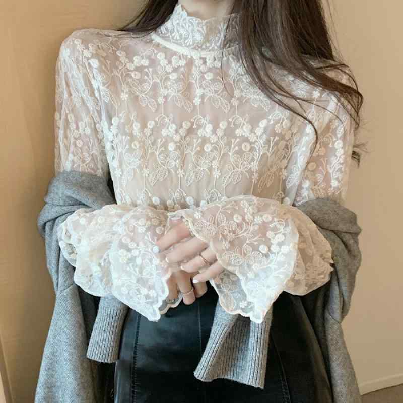 Other - {"result": "レディース トップス レース インナー ハイネック 春夏 花柄 フラワープリント ゆったり ルーズフィット セットインスリーブ 半袖 コットン混 ポリエステル 涤纶 素材 無鉄 アイロン不要 杏 白 カラーバリエーション 日系 韓