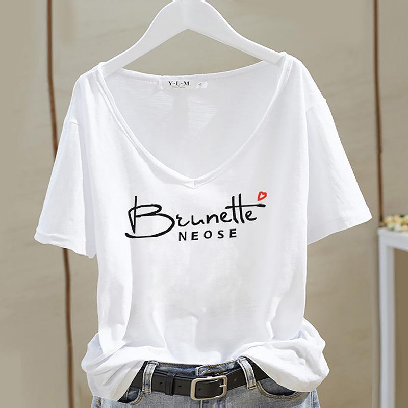 Rakuten - Tシャツ レディース 短袖 V領 綿 インナー トップス ワンピース 気質 通勤 快適 休闲 白色 黒 ピンク 黄色 大きいサイズ 薄手 印花 柄 セットアップ 切り替え メンズ 女性用 鞄 シャツ 麦わら帽子 チャイナドレス ショール ブローチ 指輪