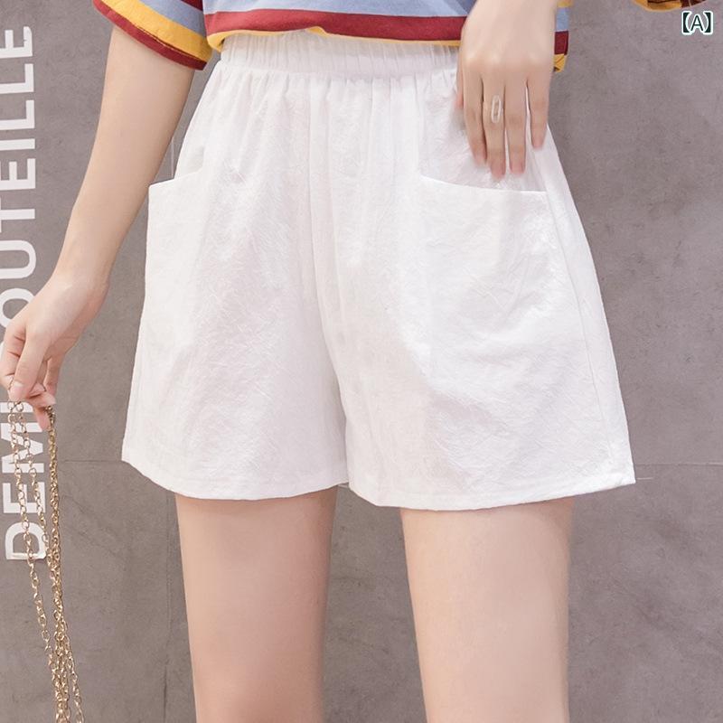 Other - レディース ショートパンツ 高腰 麻綿 素材 ワイドレッグ タイプ 膝上丈 デザイン ゆったり シルエット スリム 効果 大きめ サイズ 対応 韓国風 スタイル 日常 使い 歩きやすい 機能 白 黒 ピンク カラー 春 シーズン 軽量 通気性 快適 履き