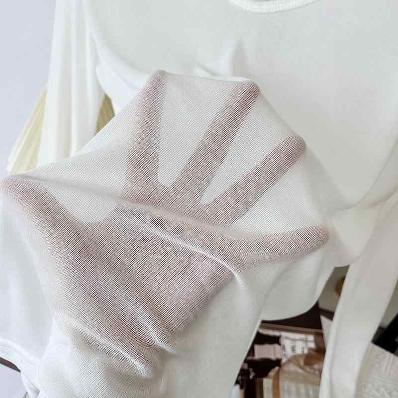 Tシャツ レディース 春夏 薄手 デザイン 長袖 ゆったり 体型カバー 防紫外線 上衣 透け感 網纱 スパンデックス セットアップ 丸首 ルーズフィット 普通丈 日韓 カジュアル 白色 黒 グレー