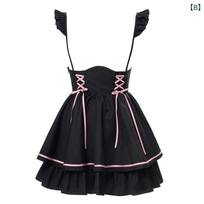 ロリータ ワンピース レディース かわいい 学院風 セット 粉色 短袖 短スカート 肩带 中腰 POLO領 プリンセス袖 蝶結び 涤纶 ポリエステル 夏 清新 甘美 セクシー プリンセス スカート ブラウス セットアップ かわいい デザイン 軽量 素材 3