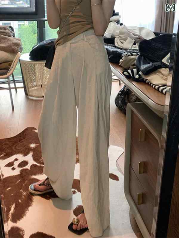 女性 用 レイジースタイルカジュアルリネンワイドレッグパンツ、 夏 用 薄手の ドレープ 日焼け 止め コットンと リネンの パンツ、 狭い バージョンの フロアレングススーツパンツ