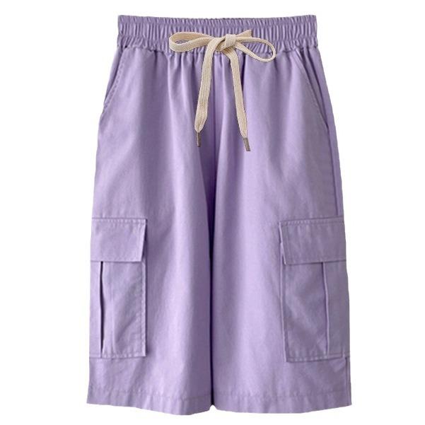 乐天商城 - レディース ワイドパンツ 夏用 薄手 高腰 ゆったり ストレート ビッグサイズ 150kg対応 コットン ポリエステル 混紡 切り替え ポケット 付き 通勤 普段使い 気質 スタイル 黒 紫 緑