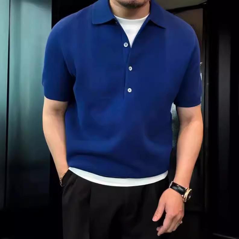 Rakuten - Polo シャツ メンズ 短袖 修身 純色 翻領 薄手 夏 涼しい 化繊混紡 ポリエステル トレンド シンプル スタイリッシュ 黒 コーヒー ネイビー カジュアル 普段使い 軽量 通気性 速乾 快適 フィット スタンダード ベーシック トップス