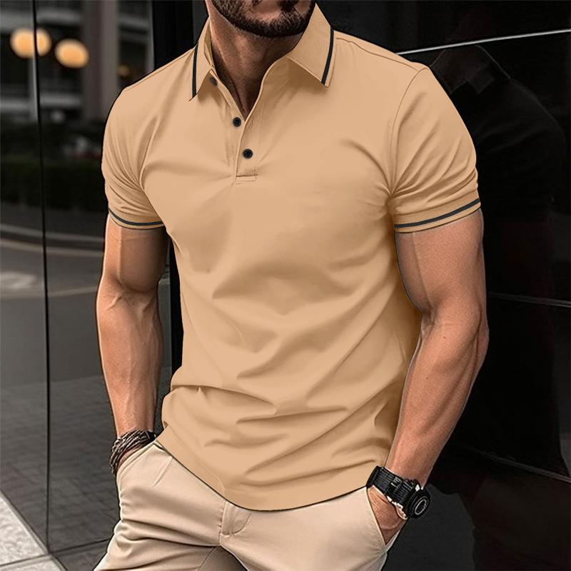 メンズ POLO シャツ トップス 短袖 修身型 純色 印花 普通厚 夏 綿混紡 ポリエステル 95% 土黄 ピンク 黒 土黄色 運動 休闲 通勤 普段..