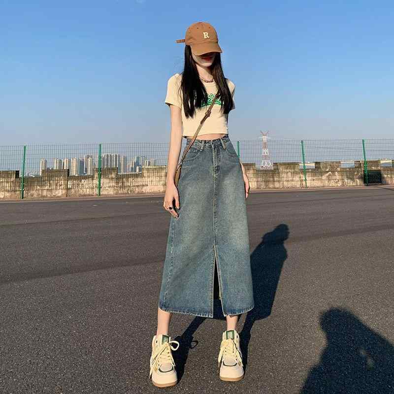 スカート メンズ レディース デニム ハイウエスト 包みスカート 春夏 Aライン 中長丈 半身スカート 直筒 ゆったり 復古風 ヴィンテージ..