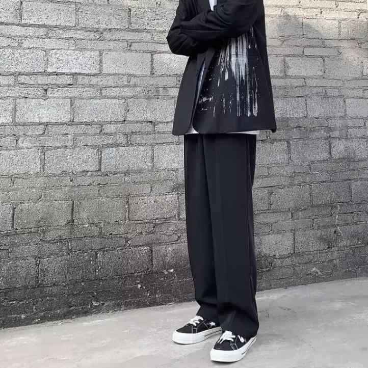 乐天商城 - メンズ 西裤 直筒パンツ ワイドパンツ ゆったり ビジネスカジュアル 秋冬 裏起毛 暖か 厚手 垂感 化繊混紡 ポリエステル100 日常 黒 グレー ベージュ
