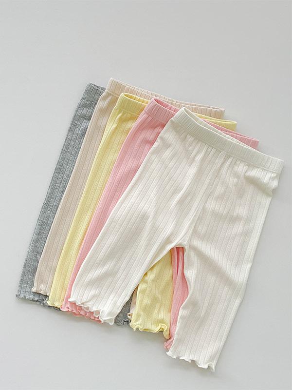 Long-Trousers, Trousers - 女の子 子供 打底パンツ 七分丈 花辺 モダール 薄手 安全パンツ 中腰 柔軟 加工 グレー 白 ピンク 夏 90-140cm