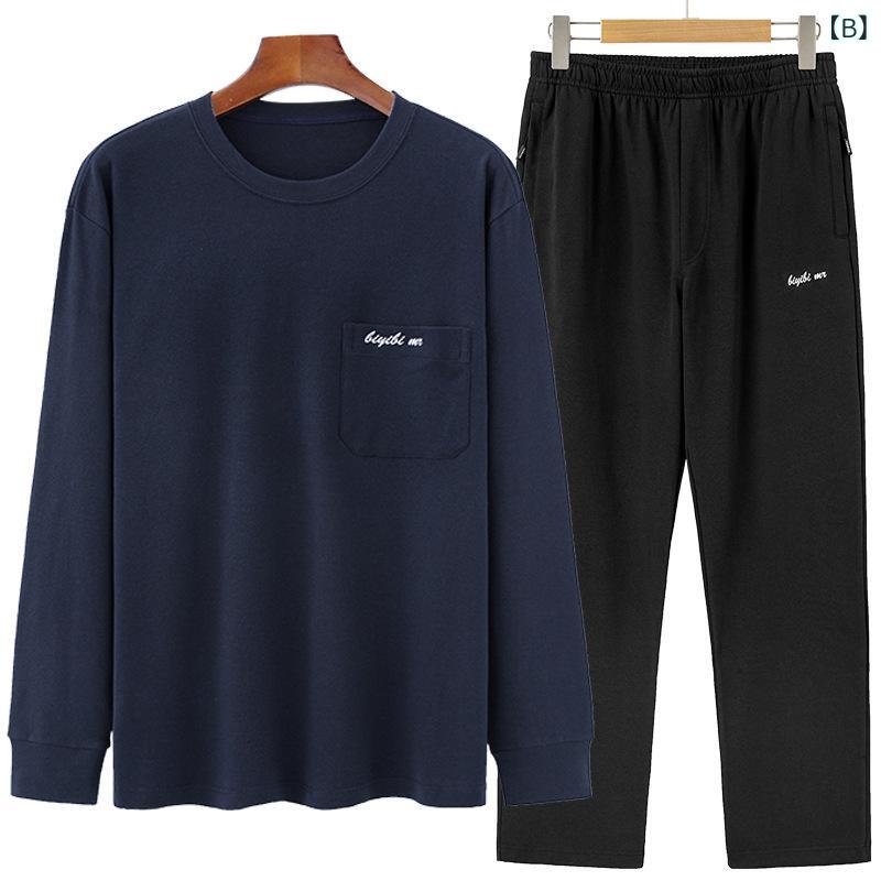 メンズ 秋冬 セットアップ トップス 長袖 Tシャツ 長ズボン コットン 素材 80% 綿 ...