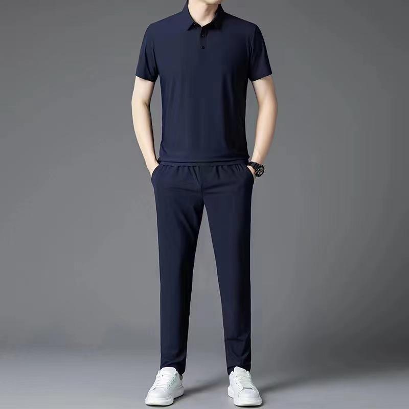 メンズ 運動 服 セットアップ 夏季 薄手 接触冷感 短袖 Tシャツ 長ズボン 化繊混紡 ナイロン78% 黒 卡其 灰緑 休闲 ファッション 24-35歳 ランニング ジョギング ジム トレーニング 軽量 速乾 メッシュ スタンダードフィット スポーティ