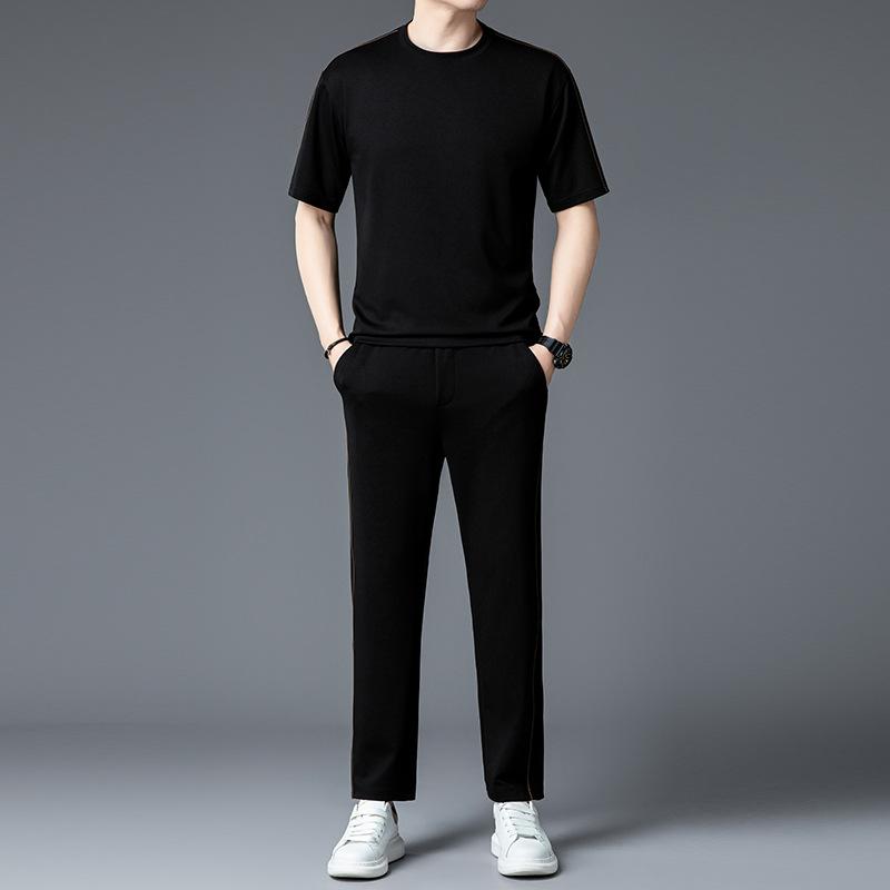 Track Jacket （Jersey） - メンズ セットアップ 運動 薄手 ラウンドネック 短袖 Tシャツ ショーツ ロングパンツ ポリエステル 混紡 素材 日常 着用 黒 ベージュ 夏 シーズン ファッション トレンド カジュアル スタイル 軽量 吸汗速乾 機能 ストリート スポーツ コーディ