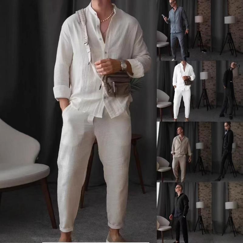 ・スタイル: 軽熟カジュアル・厚さ: 普通・パンツ丈: ロング・トップスタイル: シャツ・袖丈: 長袖・フード: なし・素材名: 綿・主素材: 綿100%・シーン: カジュアル・カラー展開: ホワイト、グレー、ブラック、カーキ、ベージュ・サイズ展開: S、M、L、XL、XXL、XXXL・カテゴリ: メンズカジュアルセット