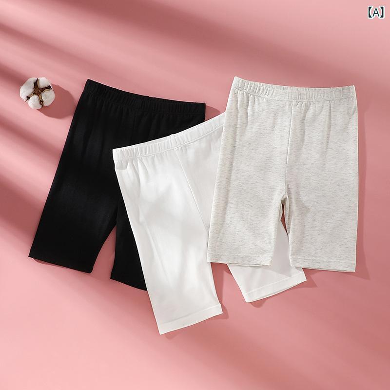 Pantalón de seguridad ligero antirrunning de verano para niña Pantalón fino de cinco minutos Cintura alta Fibra regenerada Modal Algodón Rosa elástico Gris Blanco Niños lindos Uso diario Ligero Táctil Niñas de 3-8 años