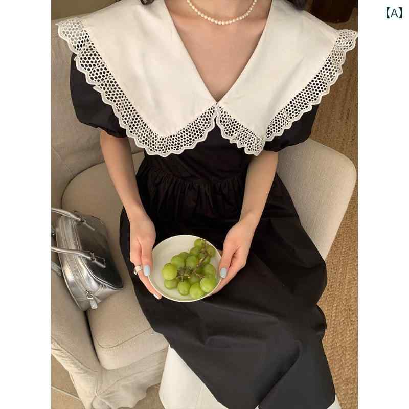 韓国の chi 夏の 新型 フランス 風の大 襟の ヘボン 風の つなぎ 合わせの ワンピースは 腰を 収めて 色の 長い スカートに ぶつかります。